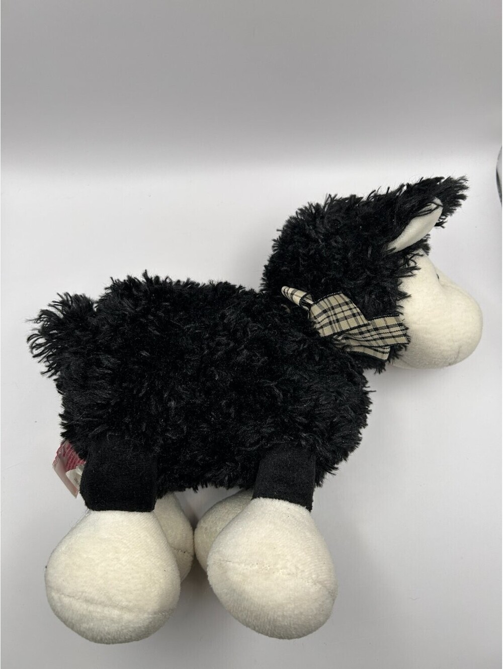 Russ Berrie Woolsen Black Sheep Stuffed Animal Lamb Plaid Bow 27837 S